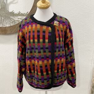 Vintage Tony Lambert Multicolored Stripe Wool Blend Sweater Hong Kong Medium
